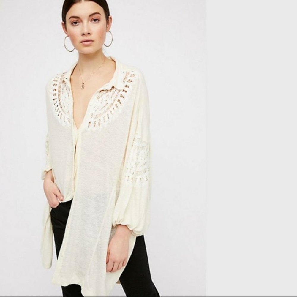 Free People Memory Lane Crochet-Inset Shirt